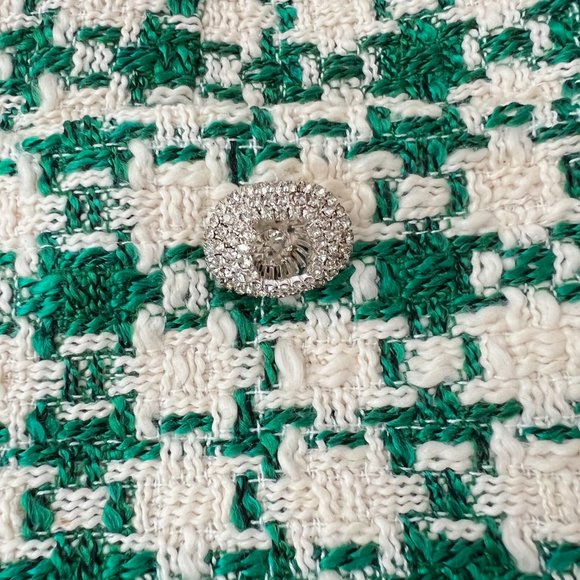 NEW Zara Tweed Green Cream Bejeweled Houndstooth Mini Skirt- Size S - Picture 8 of 14